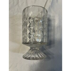Vintage Clear Diamond Cut Footed Glass Vase Ribbed Pedestal Base 6.5 Inch